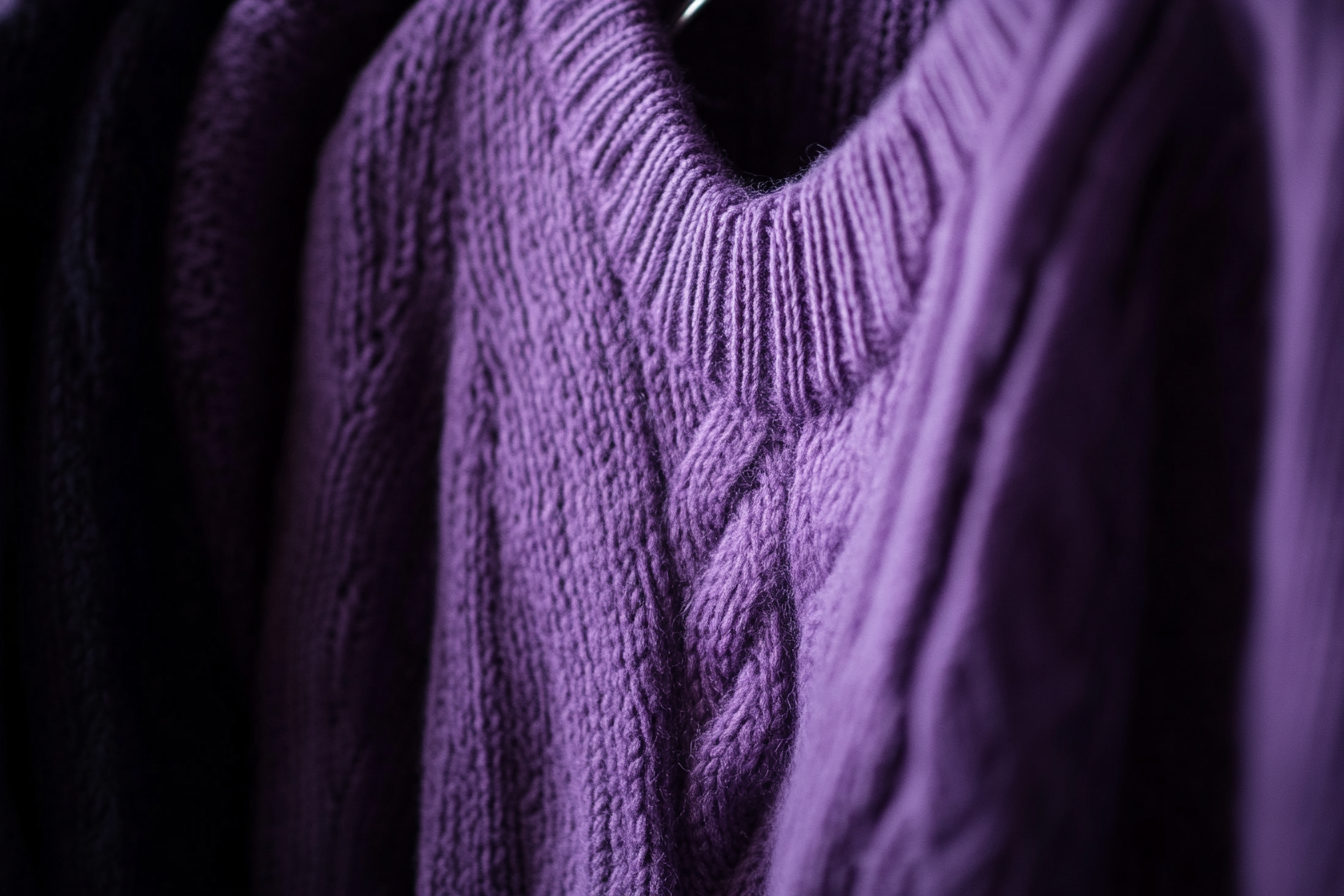 Un primer plano de un jersey morado | Fuente: Midjourney