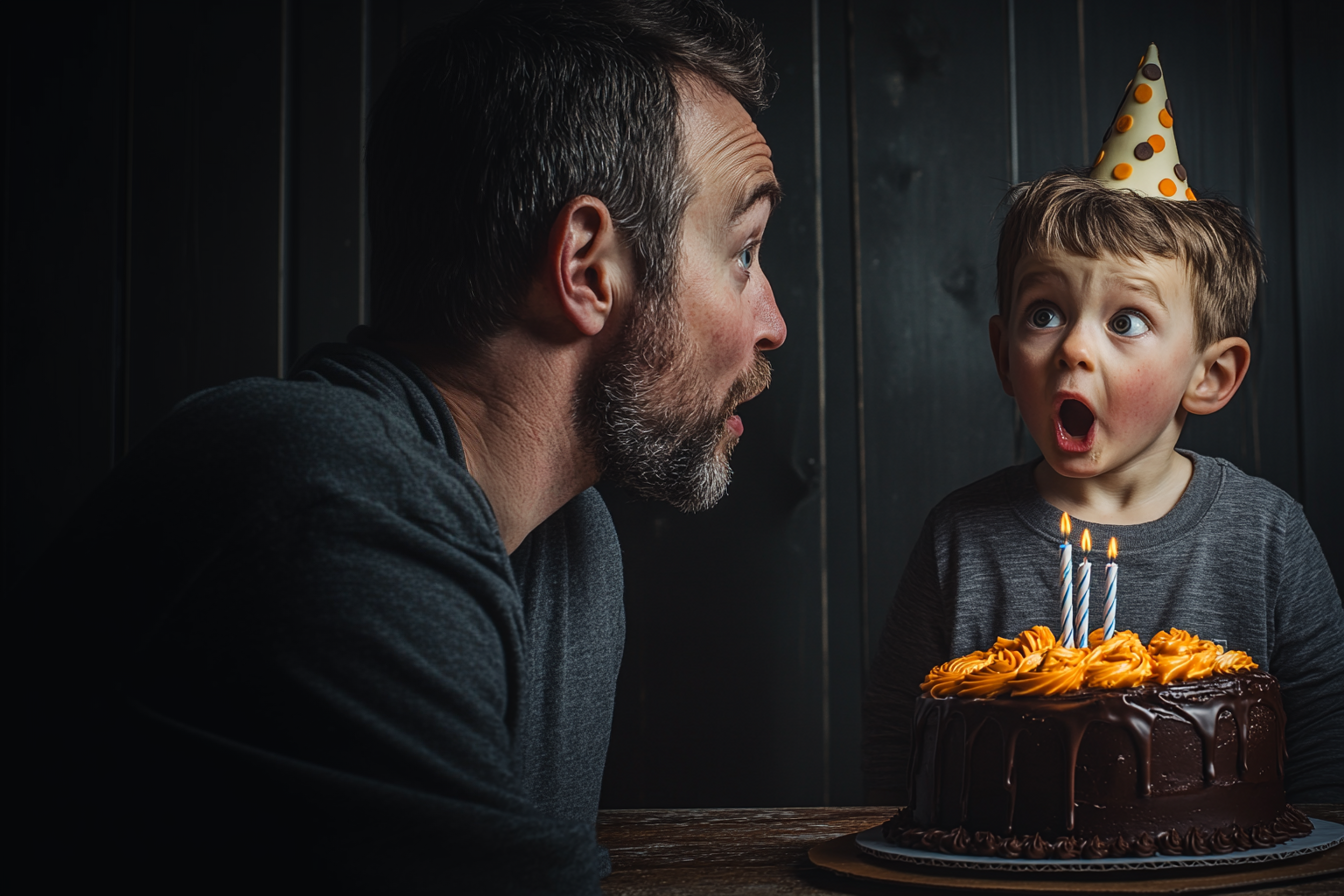 Un hombre conmocionado mirando a su hijo | Fuente: Midjourney