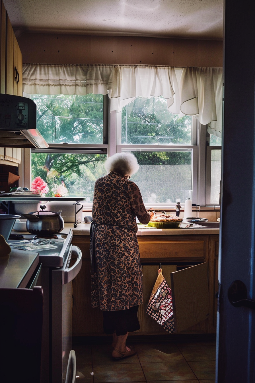 Anciana en una cocina | Fuente: Midjourney