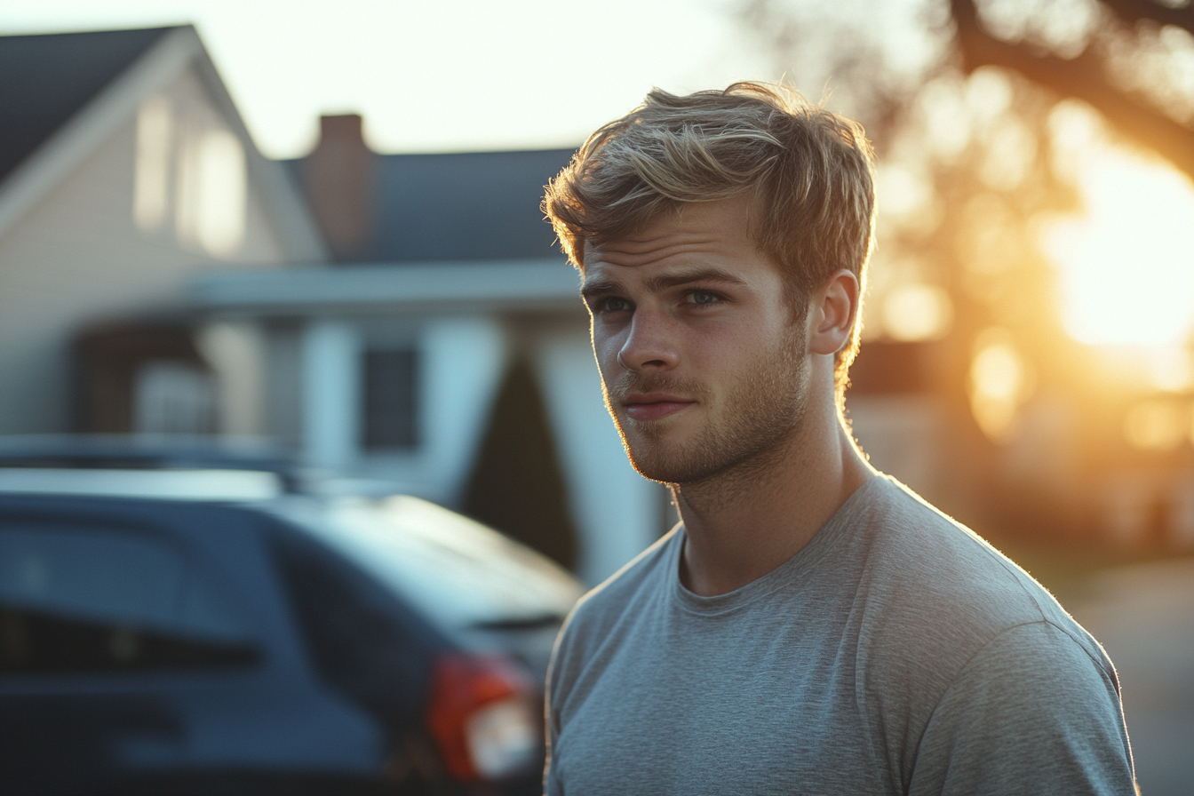 Un hombre frente a su casa | Fuente: Midjourney