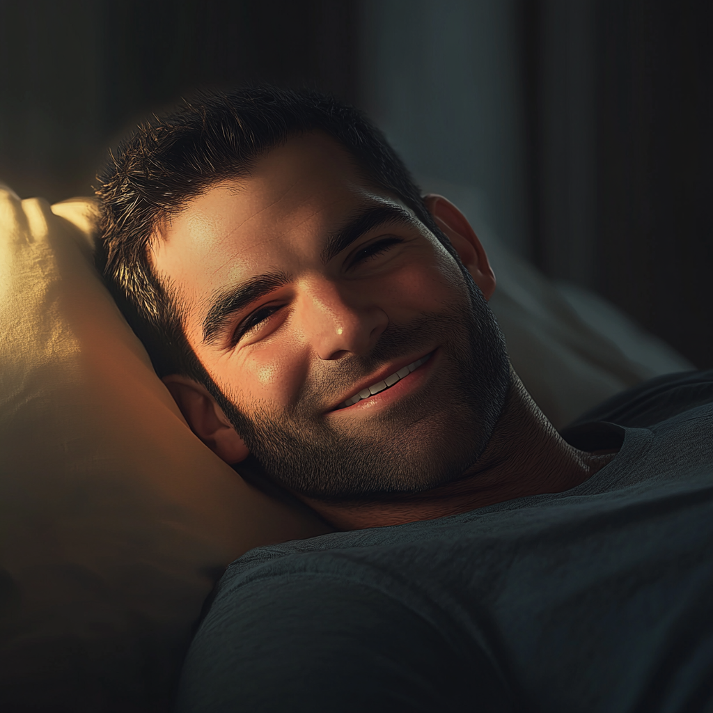 Un hombre postrado en cama sonriendo | Fuente: Midjourney