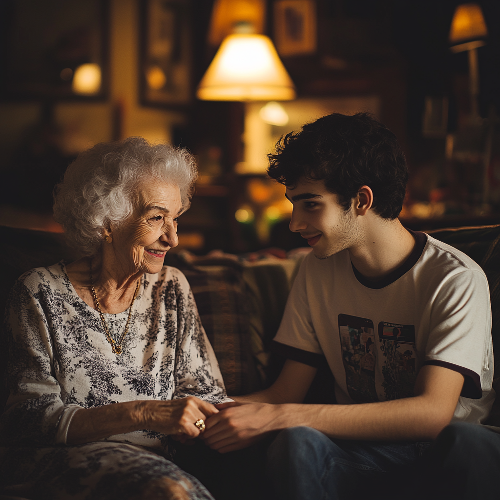 Una mujer y un hombre felices hablando | Fuente: Midjourney