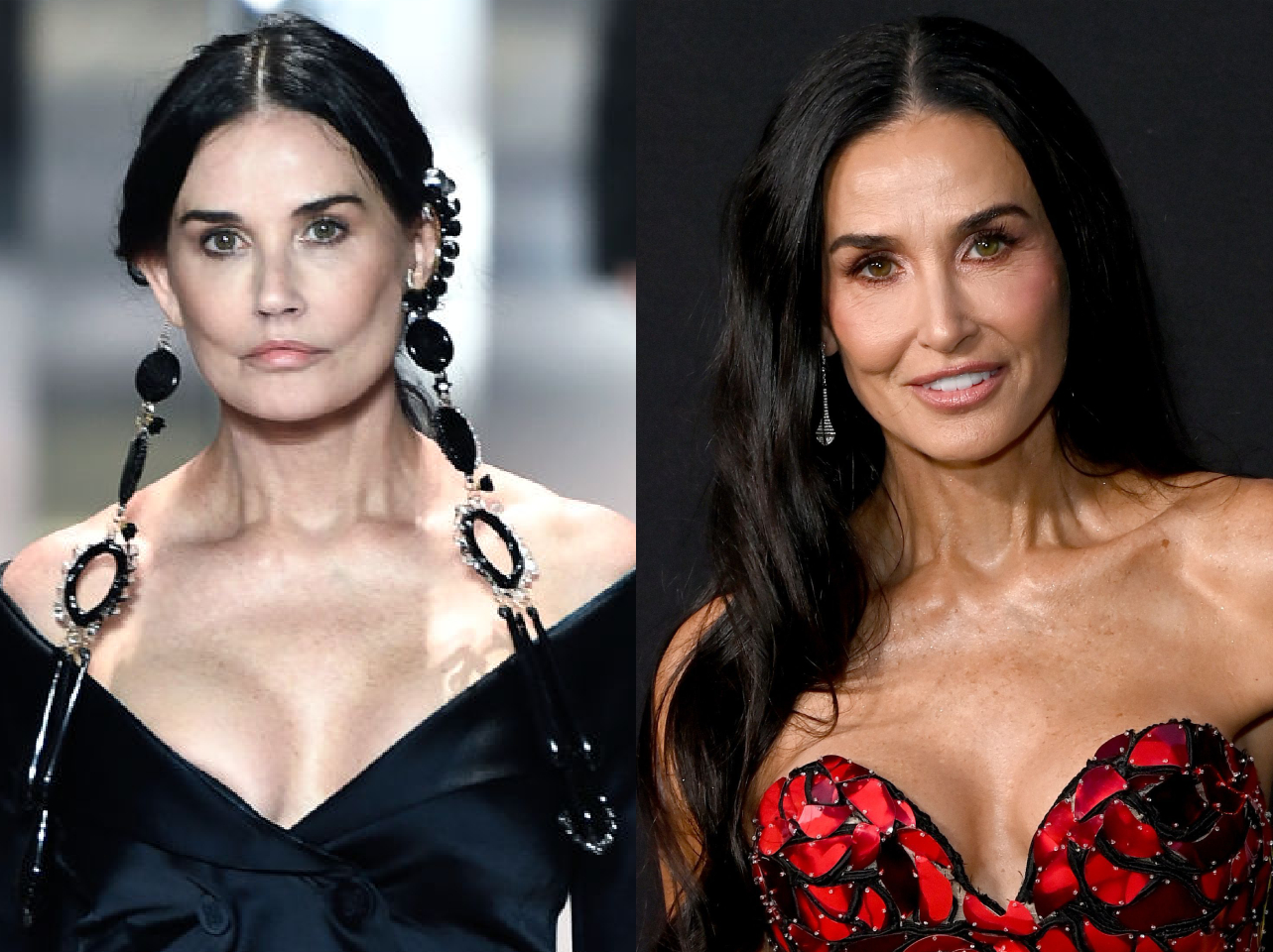 Demi Moore en la Semana de la Moda de Alta Costura de París, el 27 de enero de 2021 | Demi Moore en el estreno de "The Substance" en Los Ángeles, el 16 de septiembre de 2024 | Fuentes: Getty Images