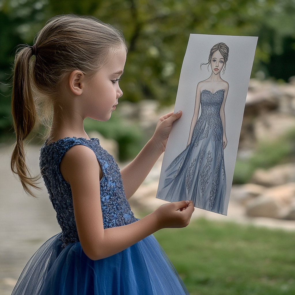 Una niña mostrando el dibujo de su madre | Fuente: Midjourney