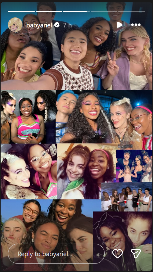 Ariel Rebecca ha compartido un collage de Carla Jeffery con amigos y compañeros del reparto de "Zombies", en el que se recogen una serie de momentos espontáneos de los años que pasaron juntos. | Fuente: Instagram/babyariel