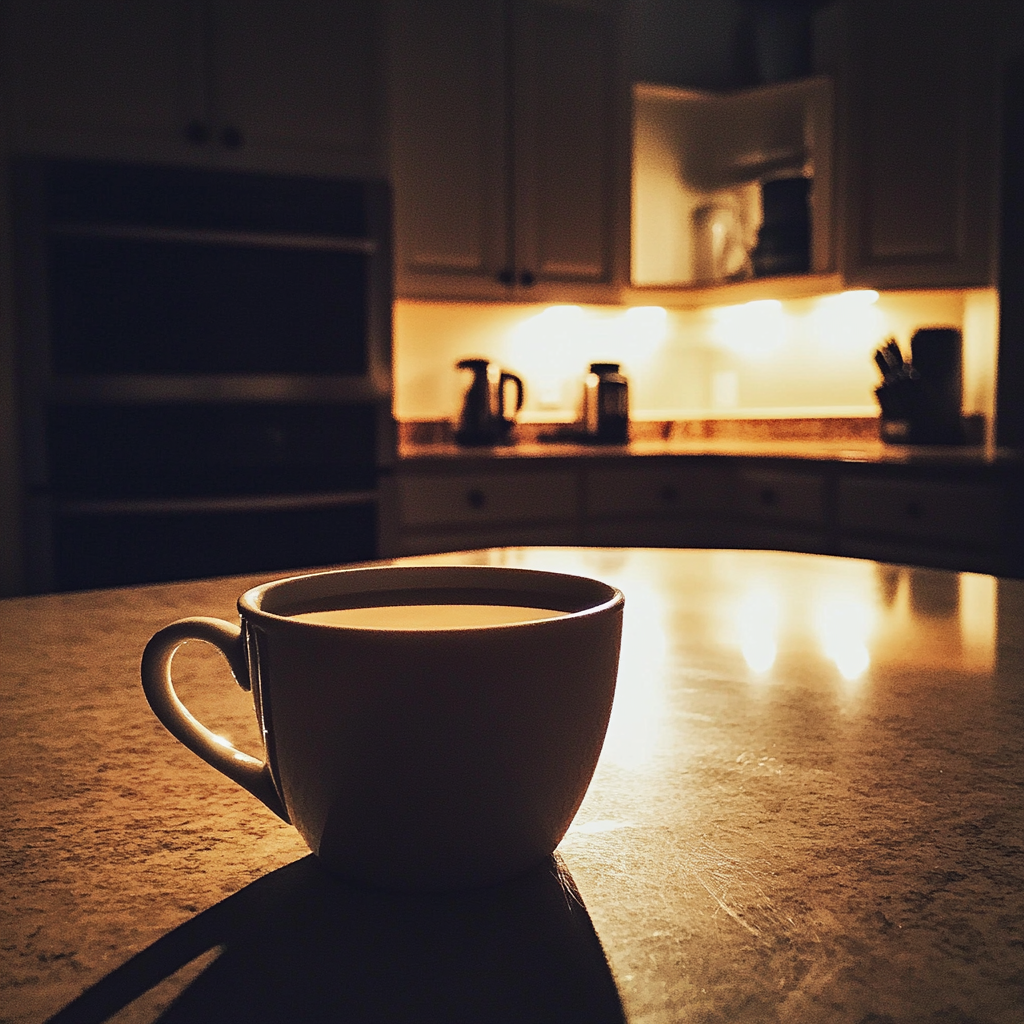Una taza de té en la mesa de la cocina | Fuente: Midjourney