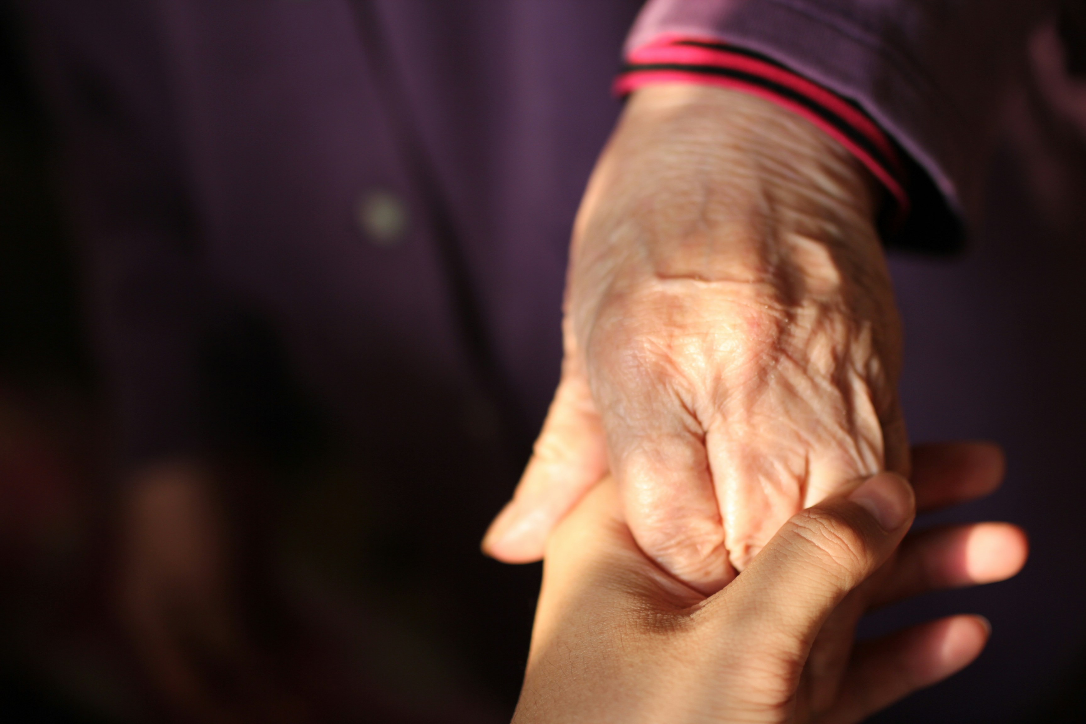 La mano di una donna anziana che stringe quella di una persona più giovane | Fonte: Unsplash