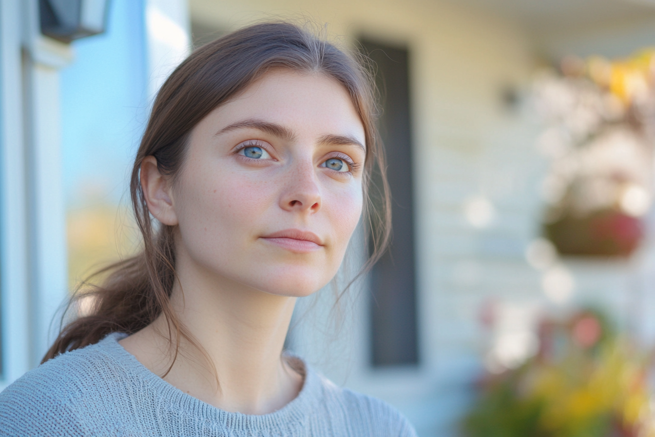 Una mujer delante de su casa | Fuente: Midjourney