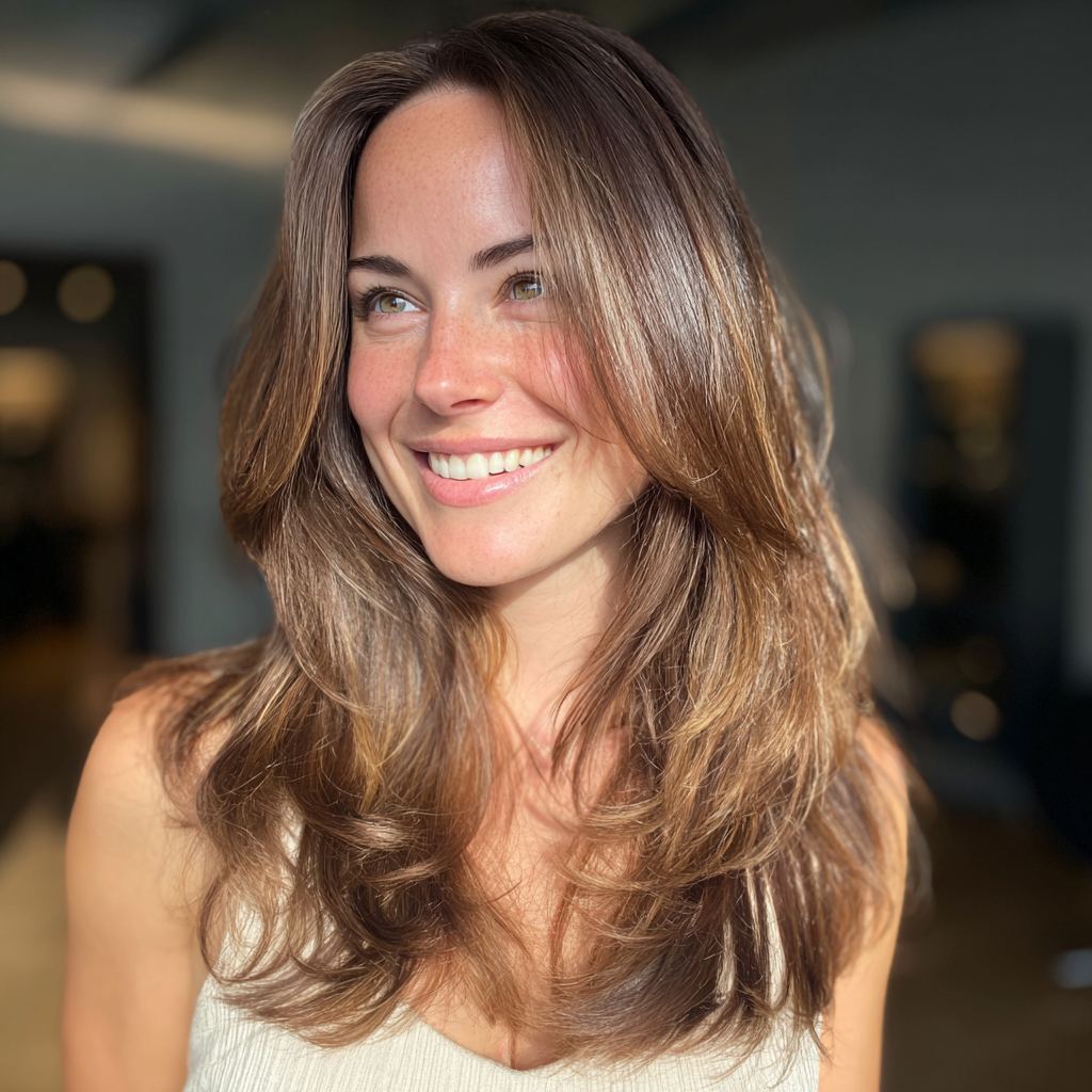 Una donna sorridente che indossa un abito bianco | Fonte: Midjourney