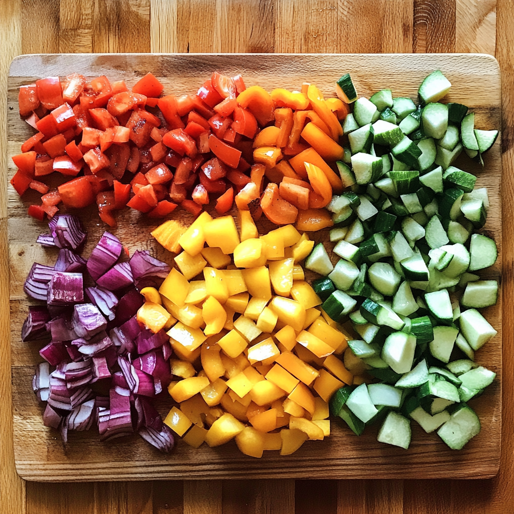 Verduras picadas sobre una tabla de madera | Fuente: Midjourney