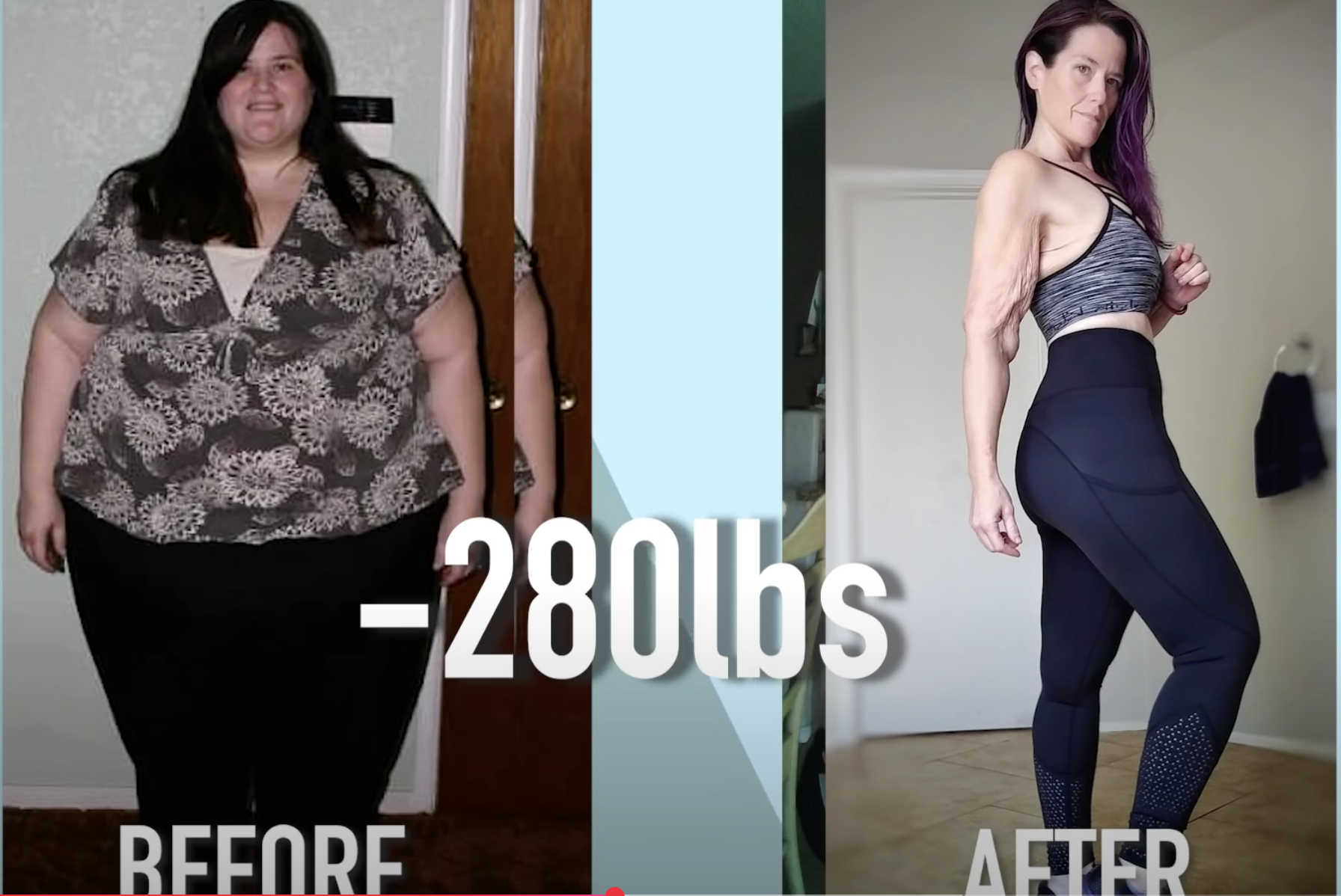 April Wood antes y después de perder peso, en un vídeo del 6 de abril de 2021 | Fuente: YouTube/@truly-channel