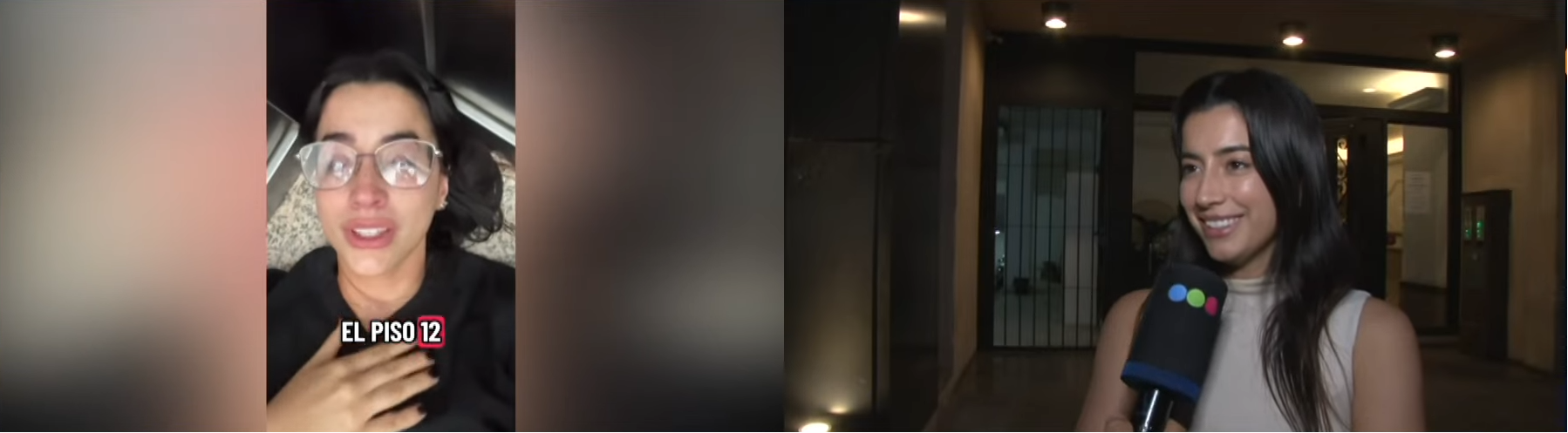 La joven dentro del ascensor | La joven dando una entrevista | Fuente: YouTube/telefecordoba