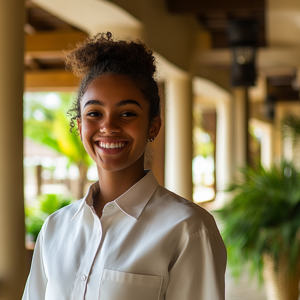 Una conserje sonriente en un hotel | Fuente: Midjourney