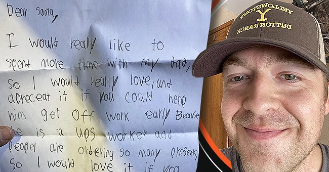 La carta de Jonah junto a una foto de su padre, camionero para UPS. | Foto: reddit.com/r/pics