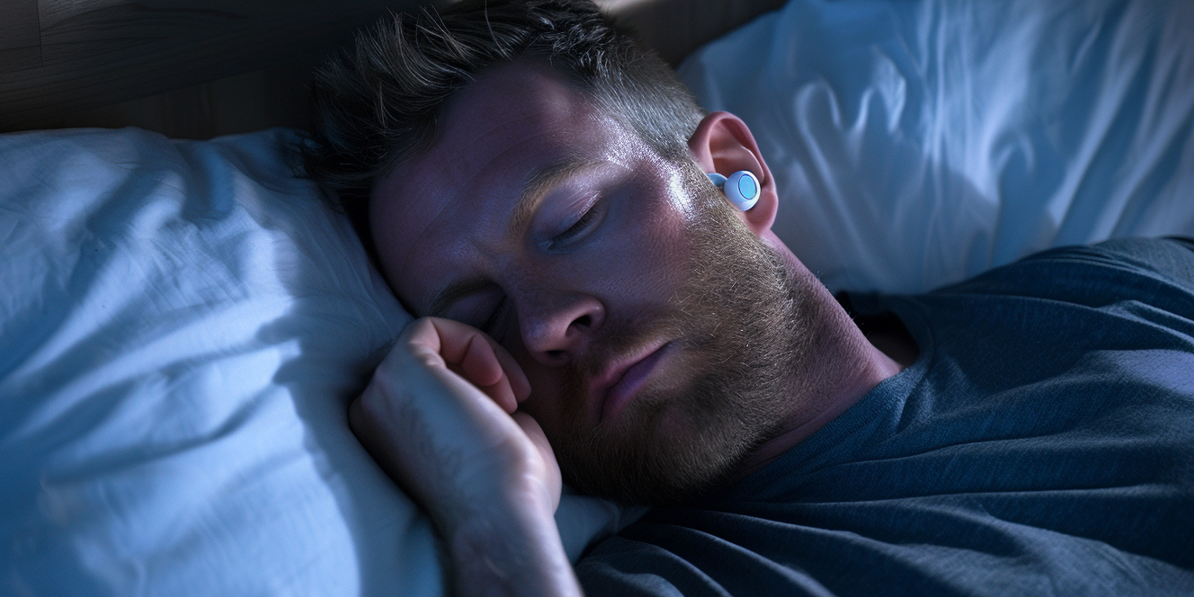 Hombre durmiendo con auriculares con cancelación de ruido | Fuente: AmoMama