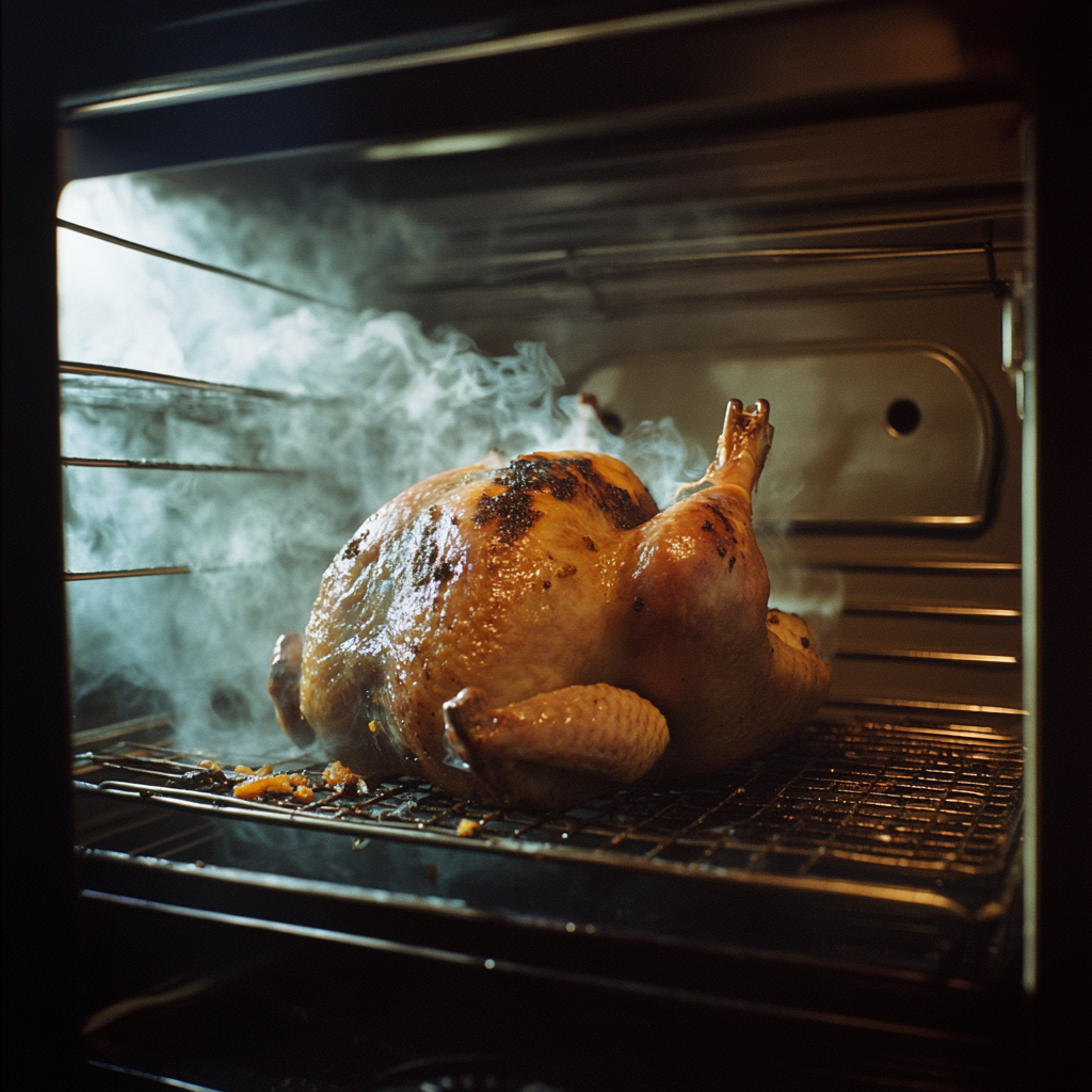 Un pavo ardiendo en un horno | Fuente: Midjourney