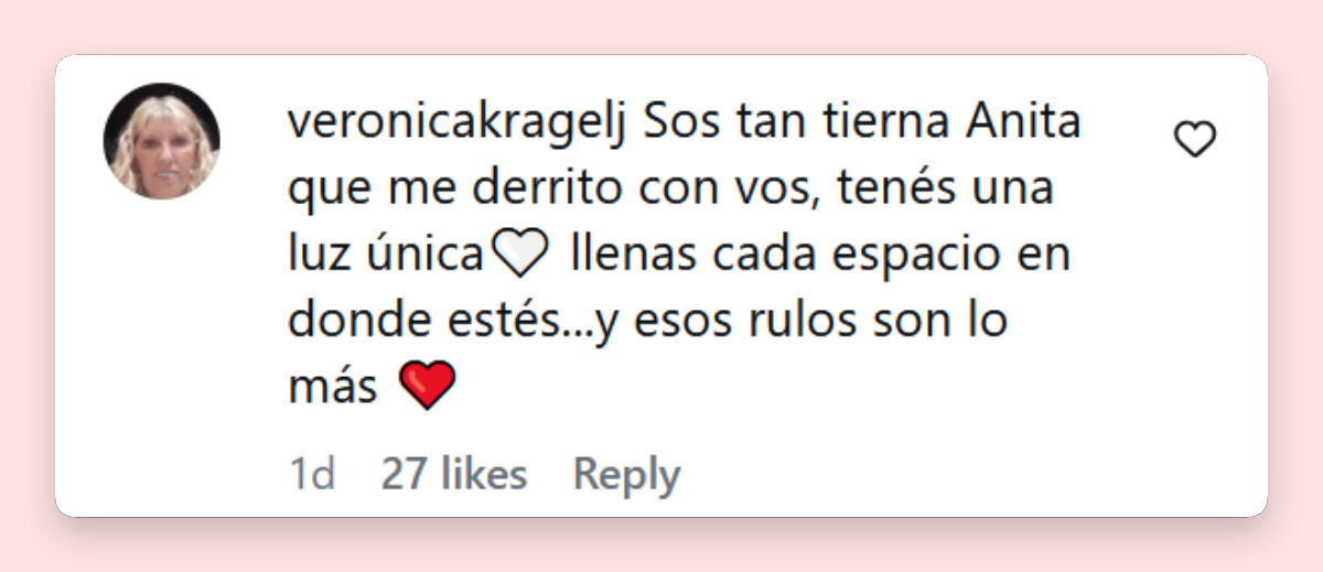 Comentario de una usuaria sobre el video que compartió Pampita en el perfil de Instagram de su hija Anita | Fuente: Instagram/anagarciamoritan