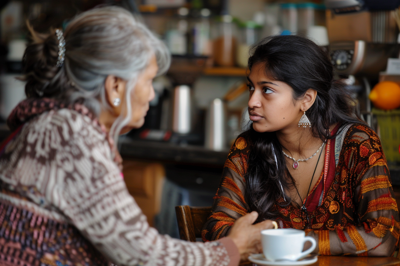 Dos mujeres en una cafetería | Fuente: Midjourney