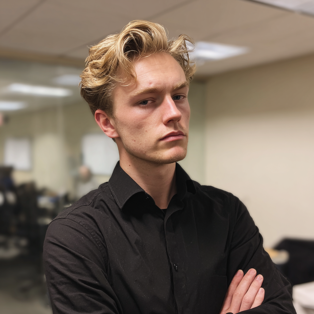 Un giovane uomo in piedi a braccia conserte | Fonte: Midjourney