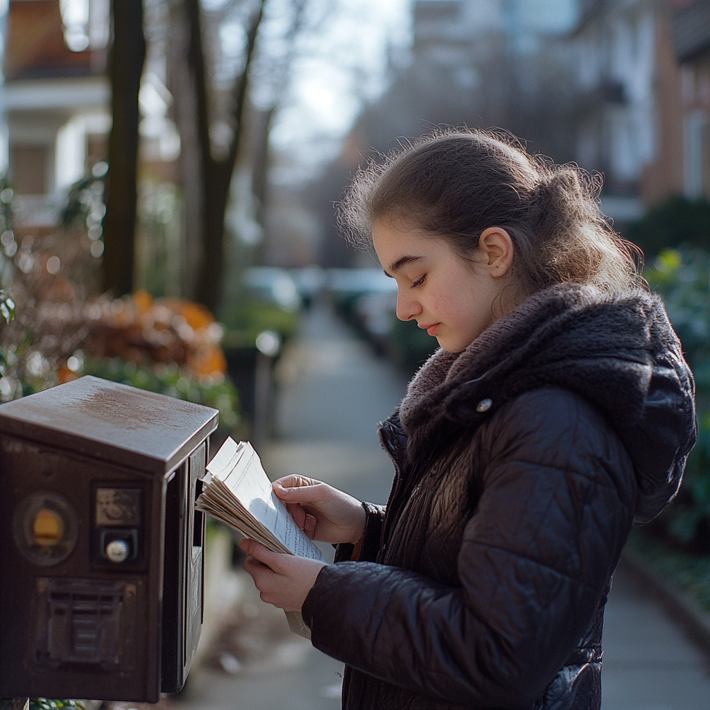 Una joven recoge el correo de su buzón | Fuente: Midjourney