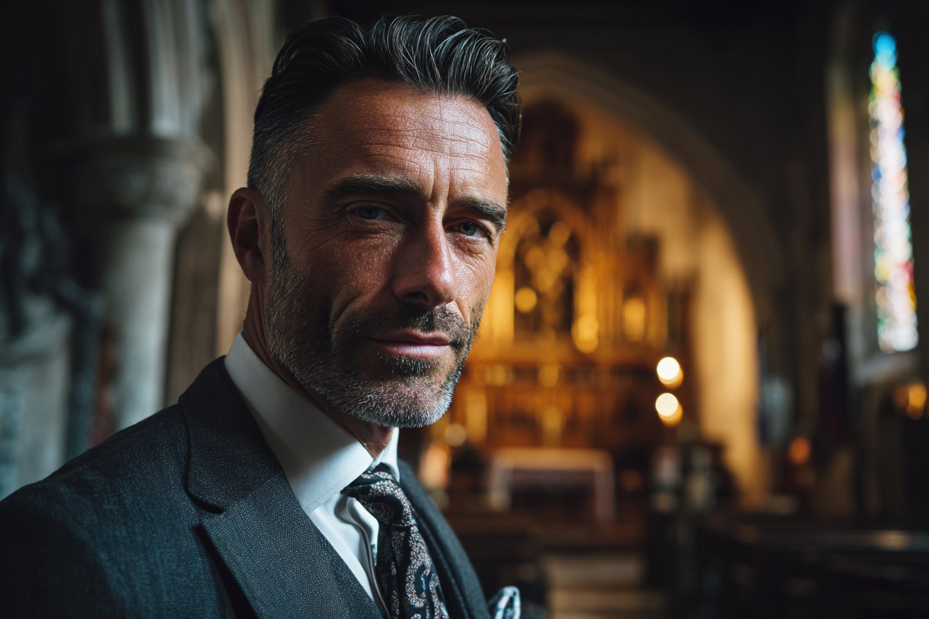 Un hombre de pie en una iglesia | Fuente: Midjourney