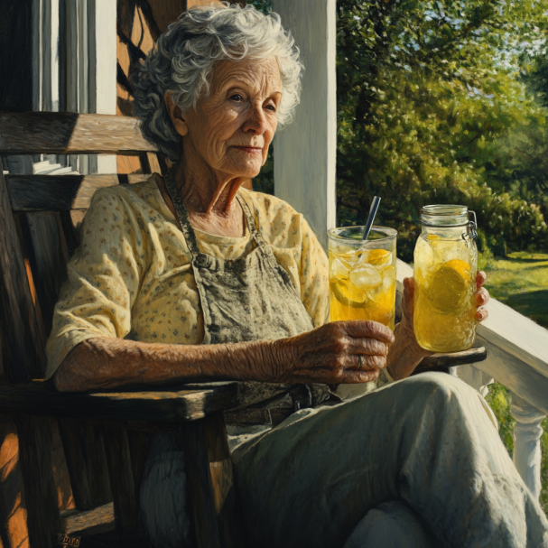 Una abuela disfrutando de su limonada | Fuente: Midjourney