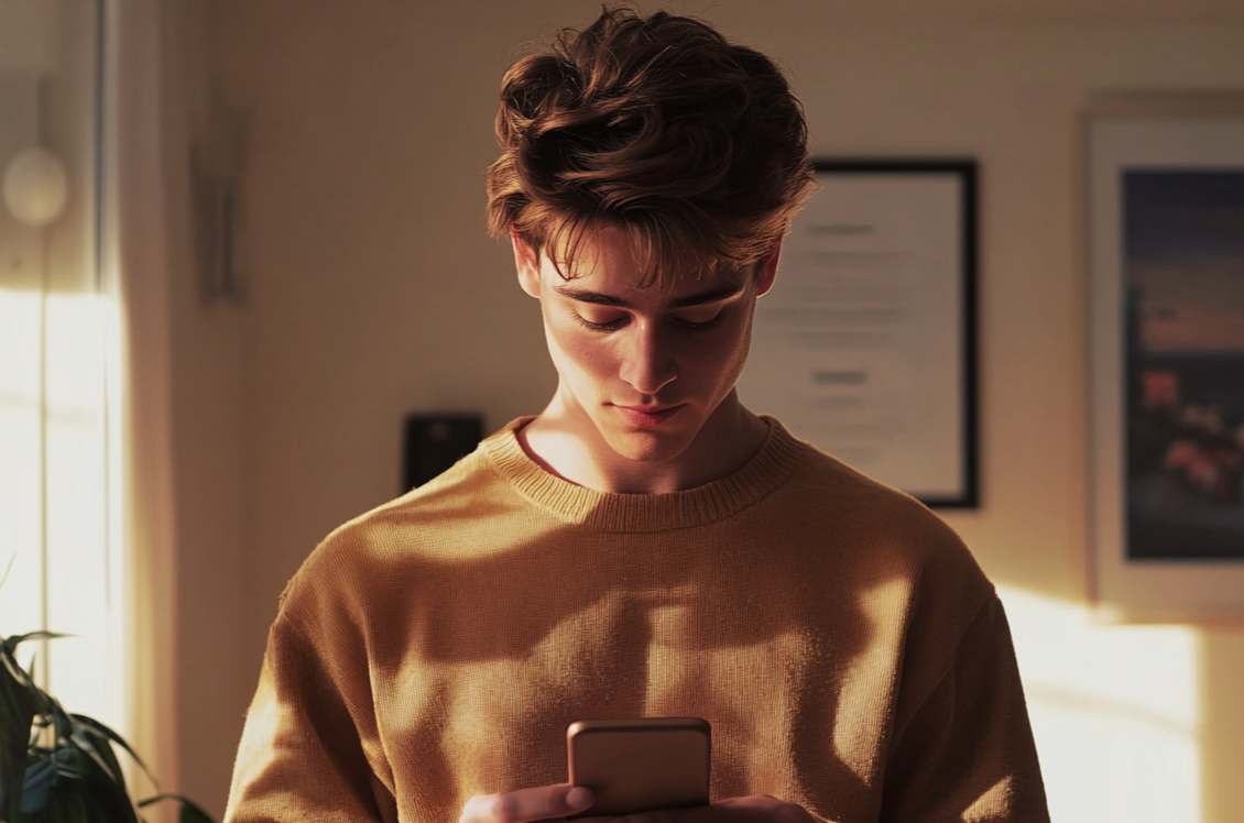 Joven usando su teléfono | Fuente: Midjourney