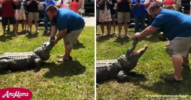 El hombre se mofó del lagarto gigante como parte de una osada revelación de género de su bebé