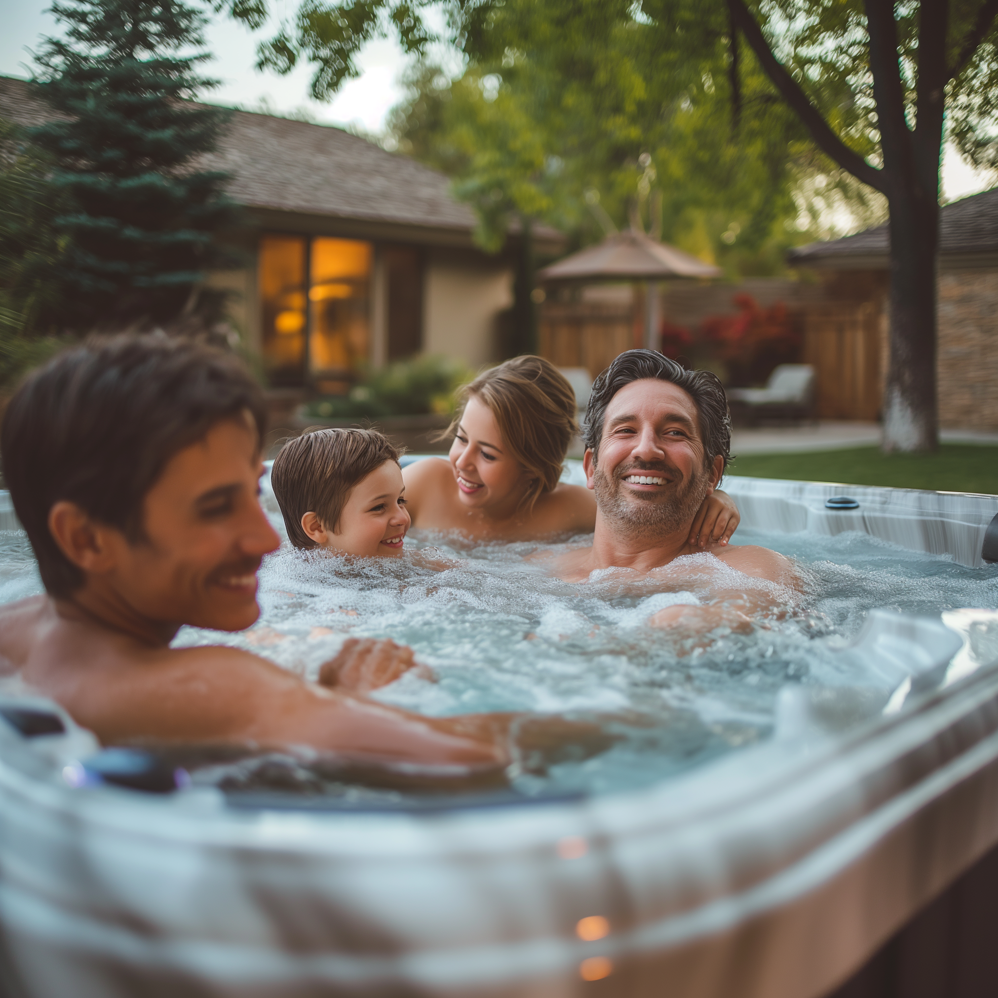 Una familia feliz en un jacuzzi | Fuente: Midjourney