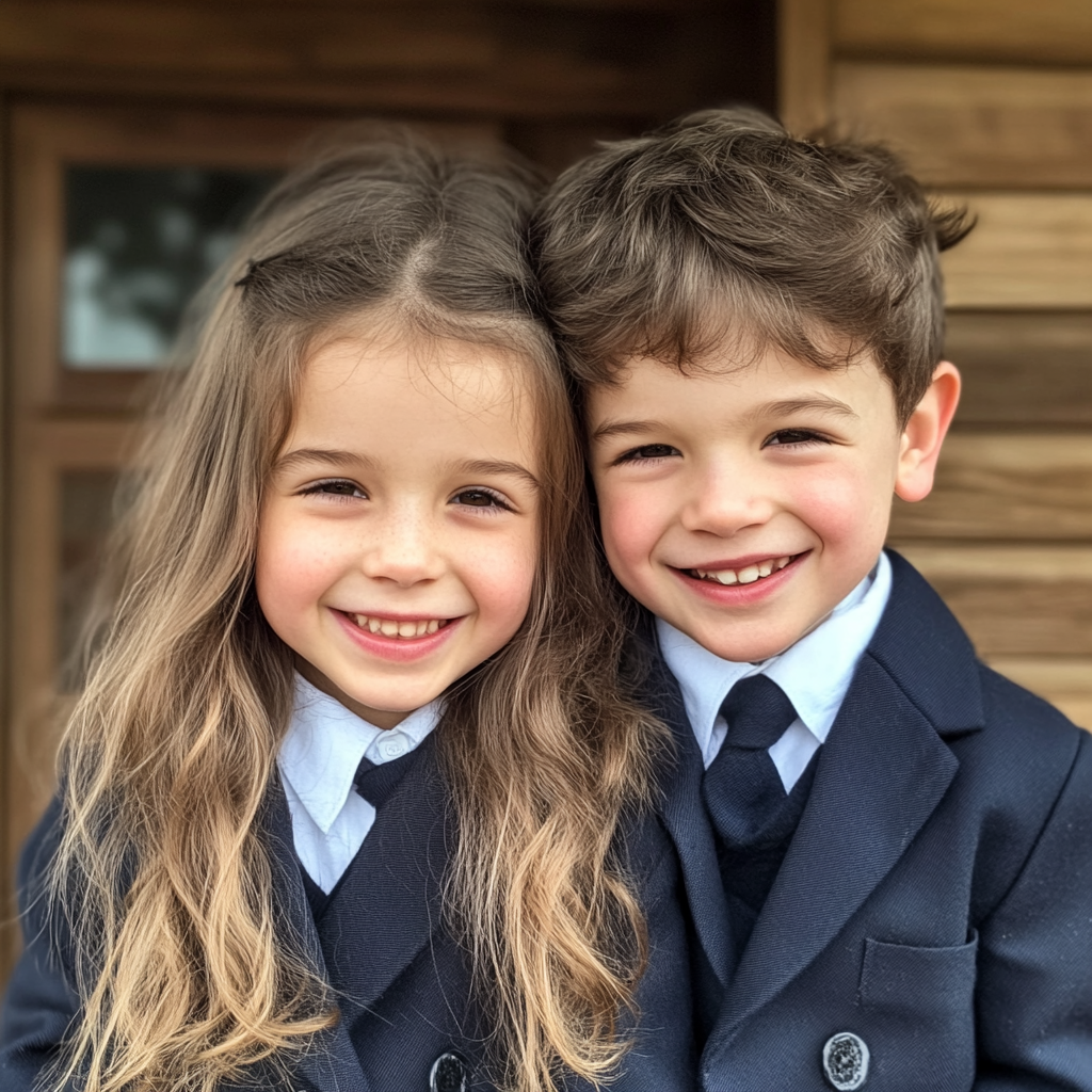 Dos niños con su uniforme escolar | Fuente: Midjourney