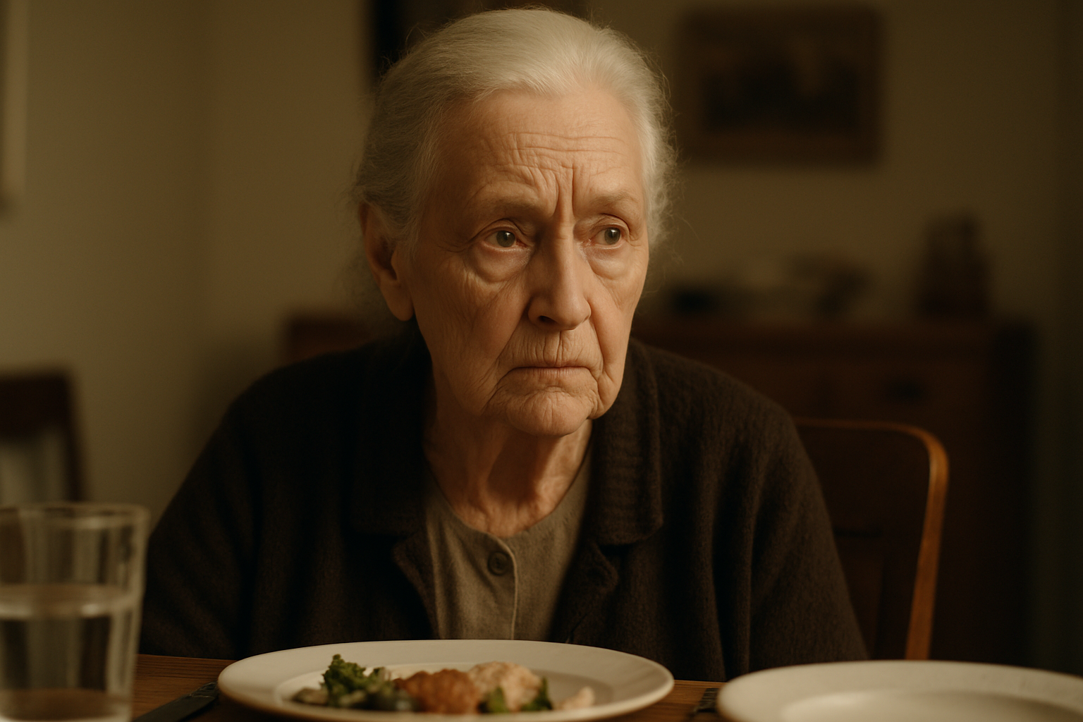 Una anciana en la mesa | Fuente: Sora