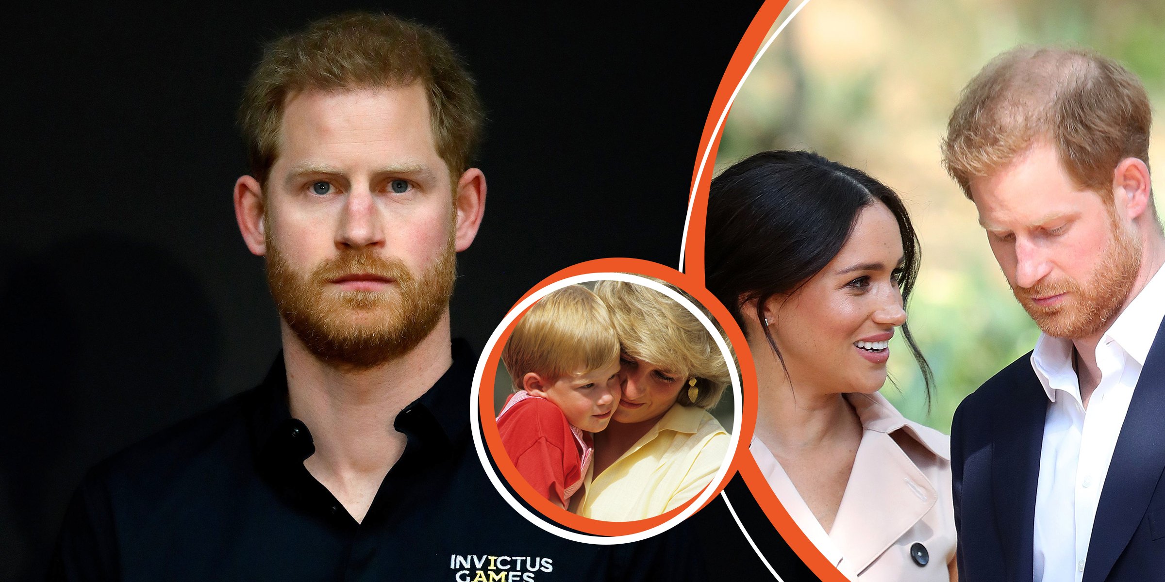 El príncipe Harry┃El príncipe Harry y la princesa Diana┃Meghan Markle y el príncipe Harry┃Foto: Getty Images