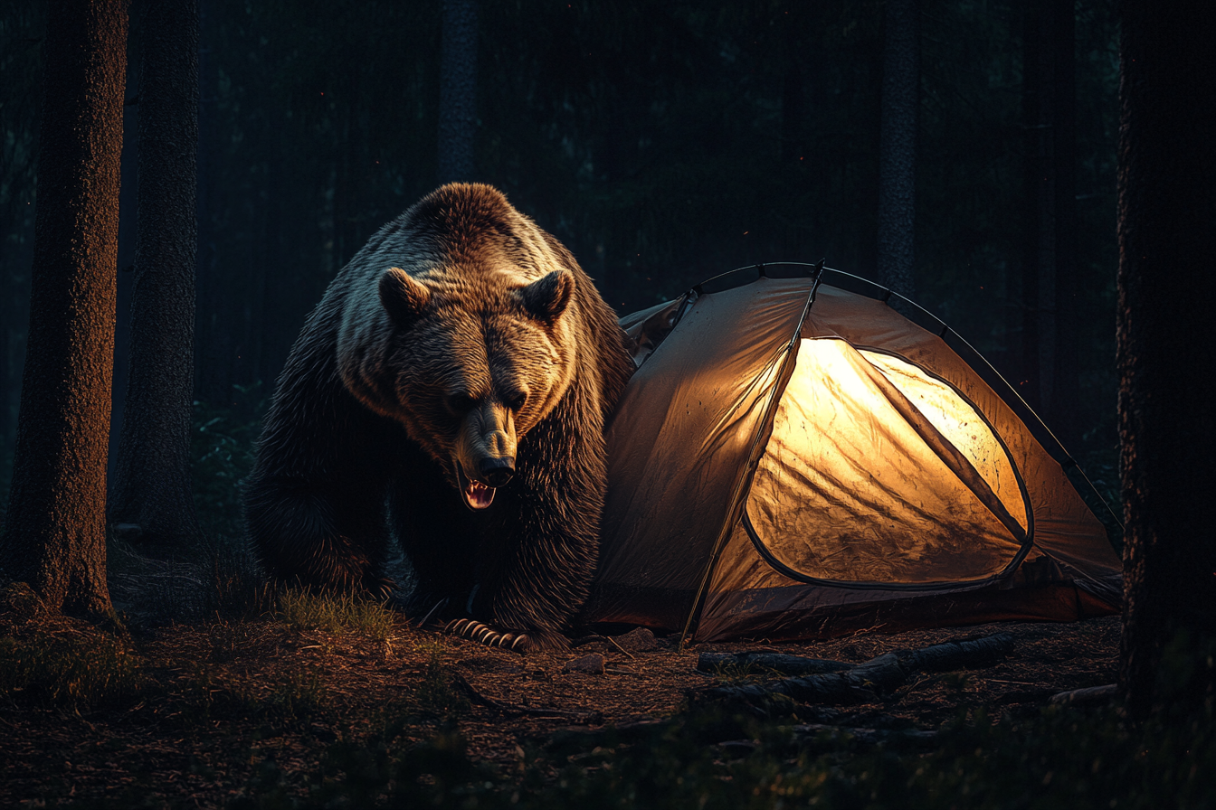 Un oso destruyendo un campamento | Fuente: Midjourney