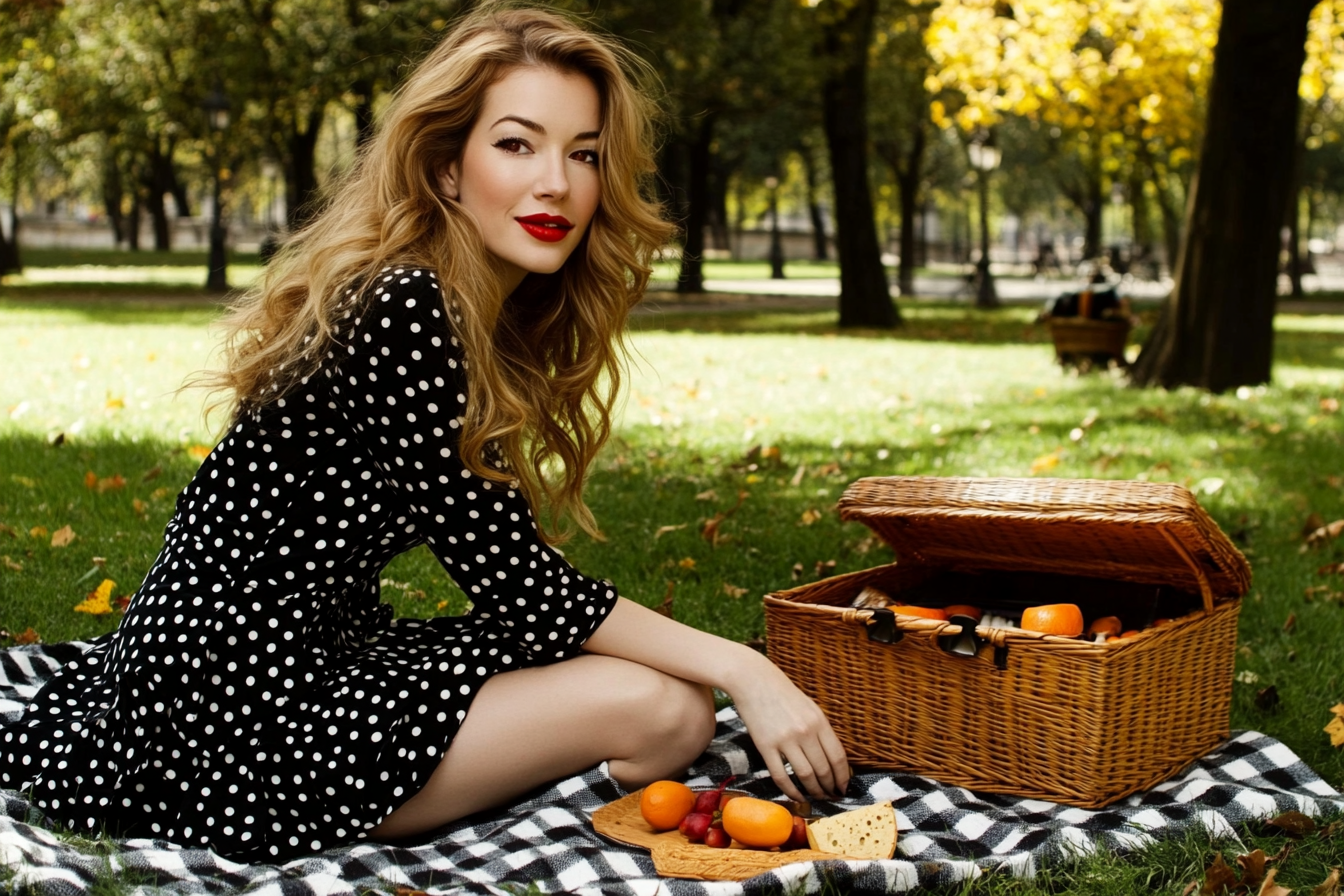 Una mujer haciendo un picnic en un parque | Fuente: Midjourney