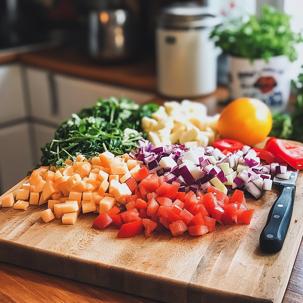 Verduras troceadas sobre una tabla | Fuente: Midjourney