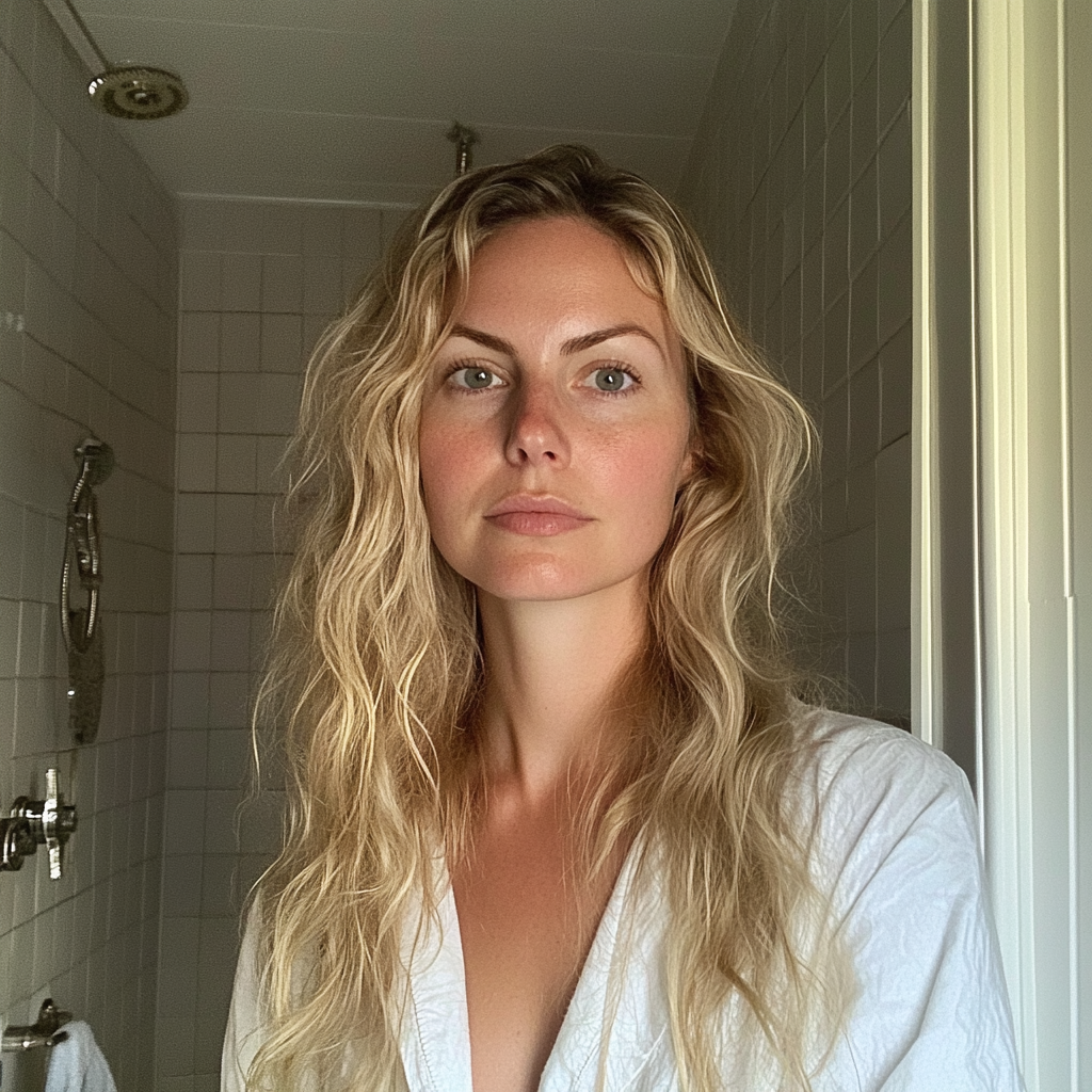 Una mujer de pie en un cuarto de baño | Fuente: Midjourney