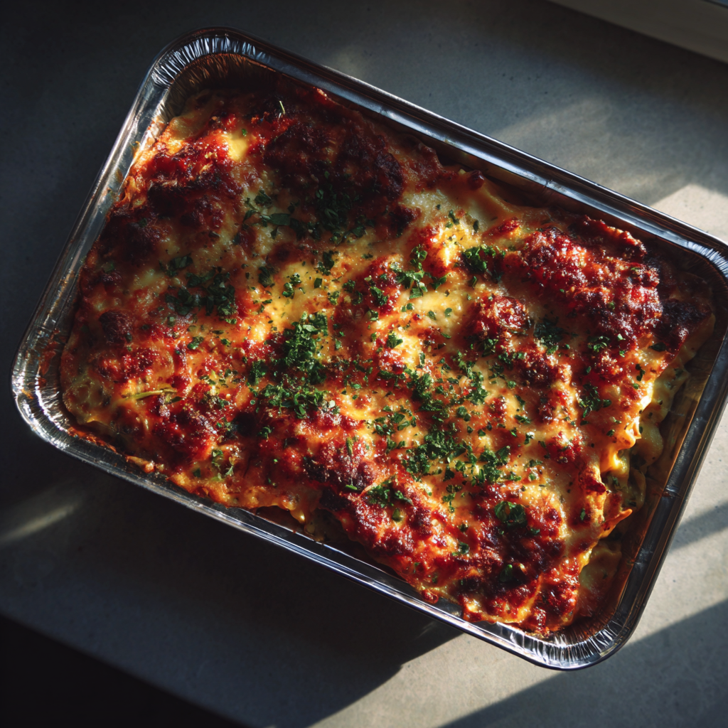 Una teglia di lasagne al forno | Fonte: Midjourney