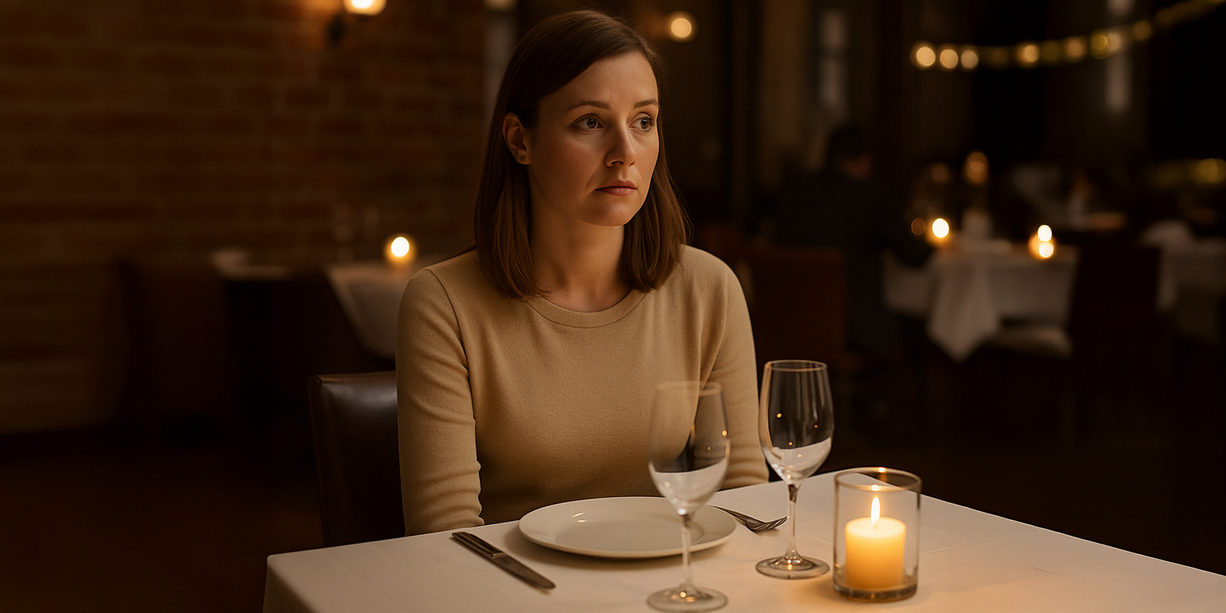 Una mujer sentada a la mesa de un restaurante | Fuente: Sora