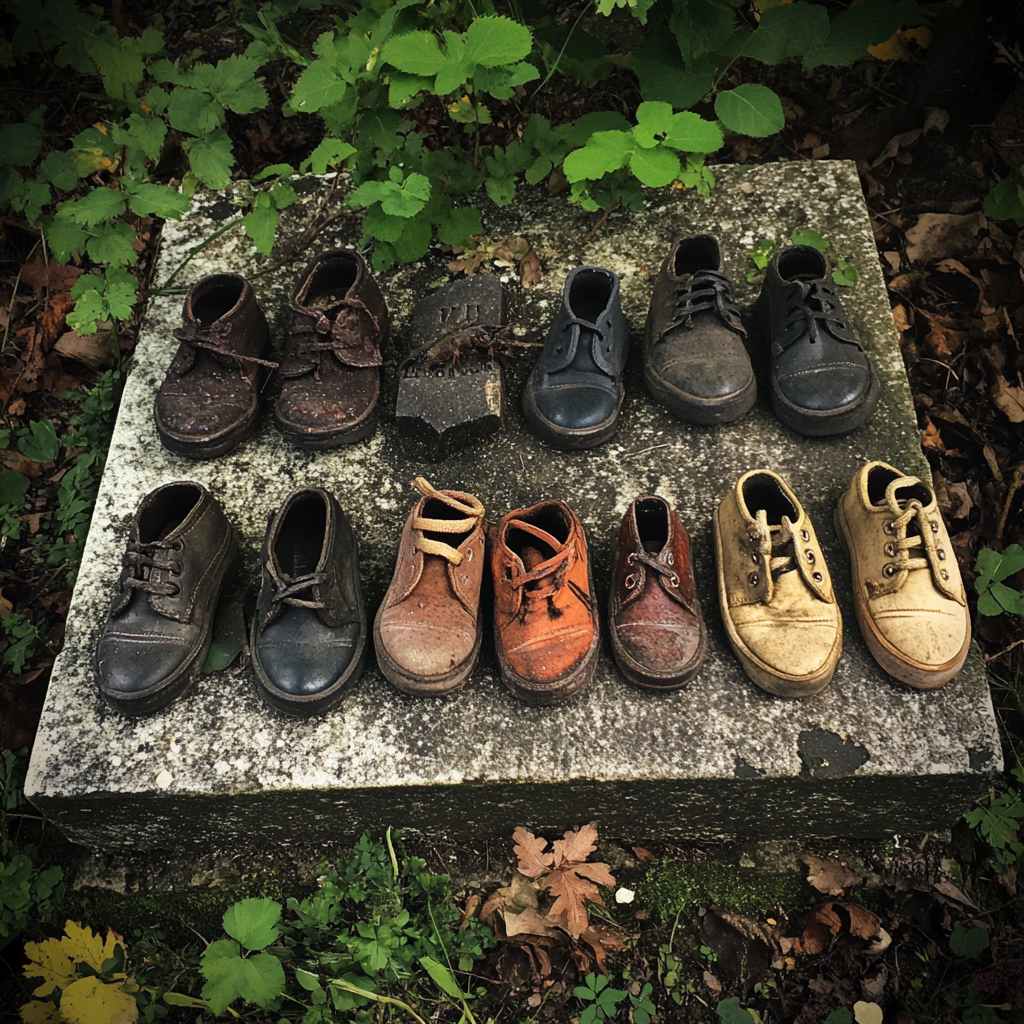 Zapatos colocados sobre una lápida en un cementerio | Fuente: Midjourney