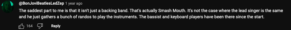 Captura de pantalla de un comentario sobre la última actuación de Steve Harwell's Smash Mouth publicada el 12 de octubre de 2021 | Foto: YouTube/penguinz0