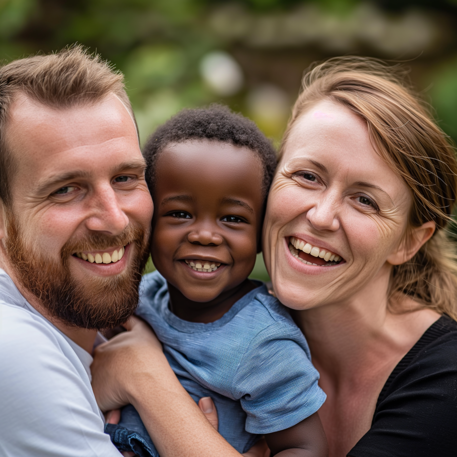 Una pareja blanca con su hijo adoptivo negro | Fuente: Midjourney