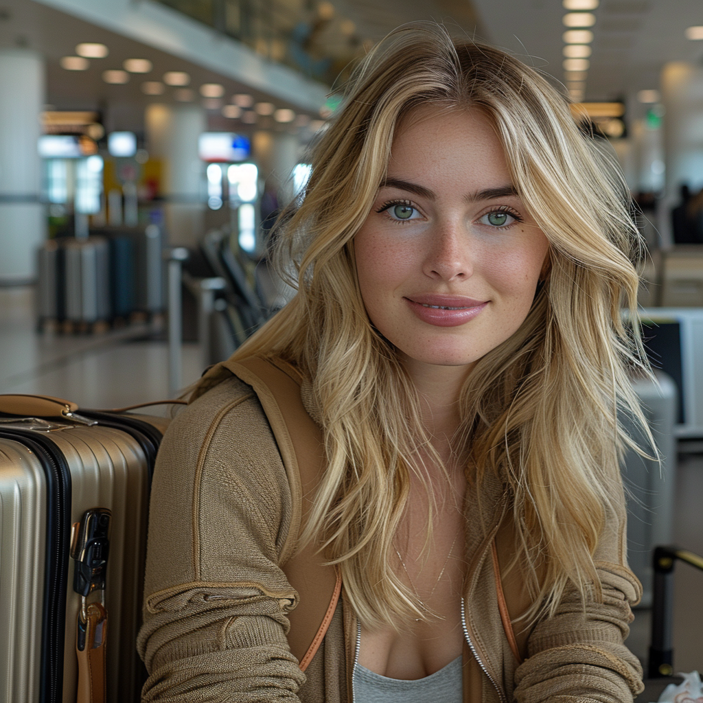 Una mujer sentada en un aeropuerto | Fuente: Midjourney