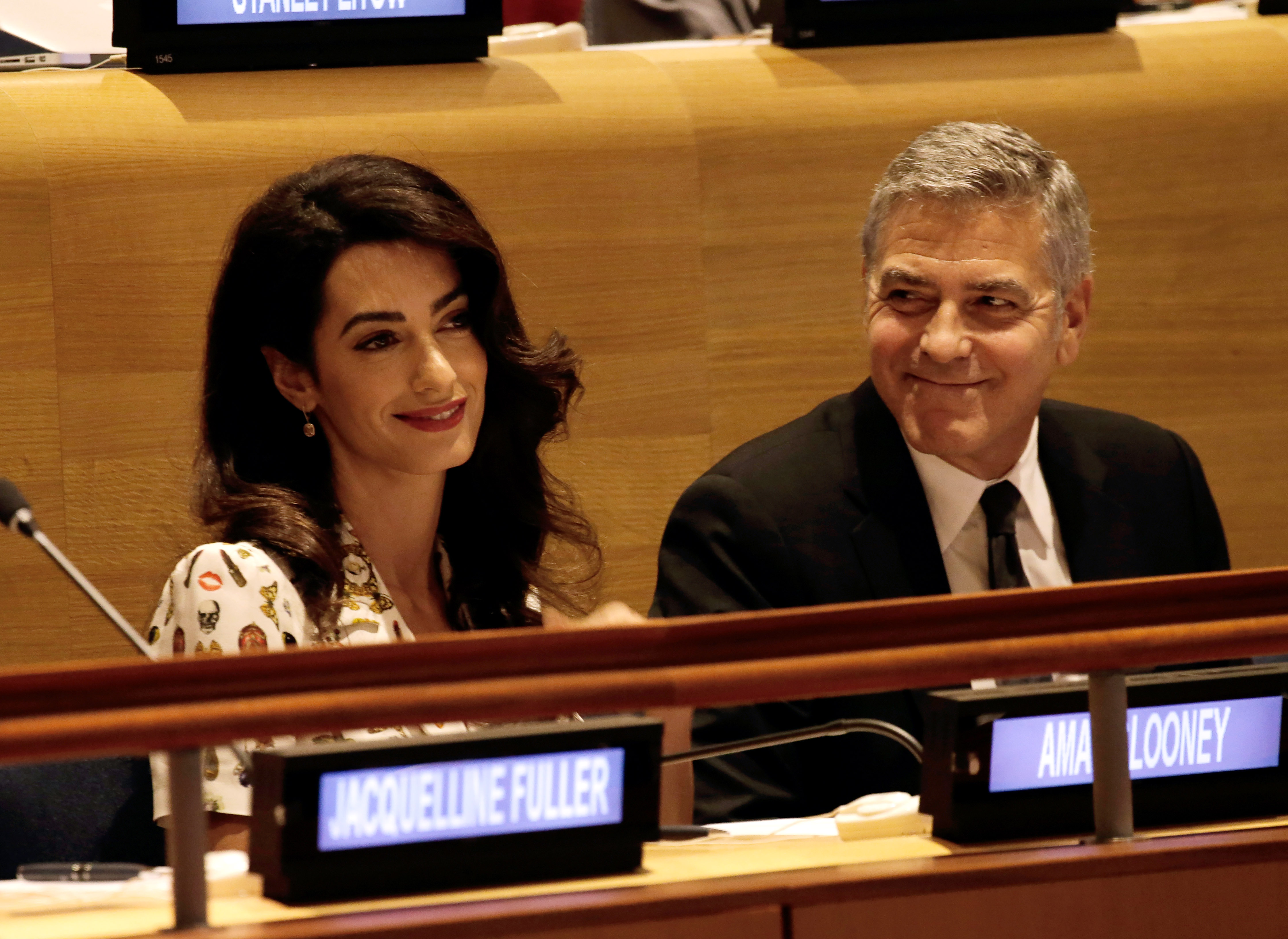 George Clooney y su esposa Amal Clooney en la Asamblea General de las Naciones Unidas, el 20 de septiembre de 2016, en Nueva York. | Foto: Getty Images