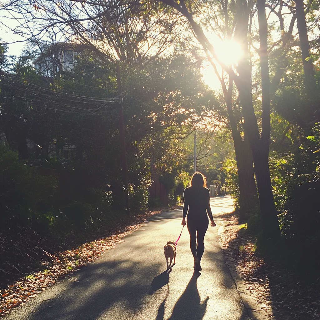 Una mujer paseando a un perro | Fuente: Midjourney