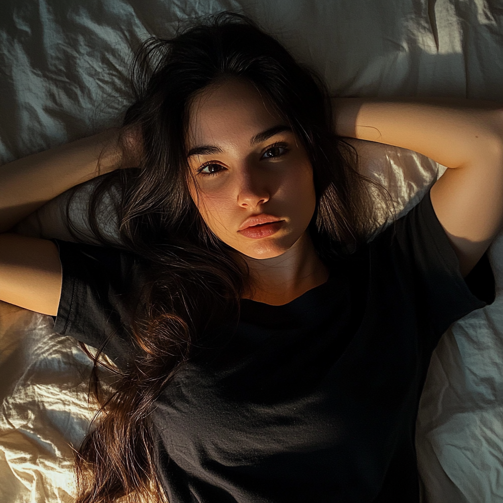 Una mujer tumbada en su cama | Fuente: Midjourney