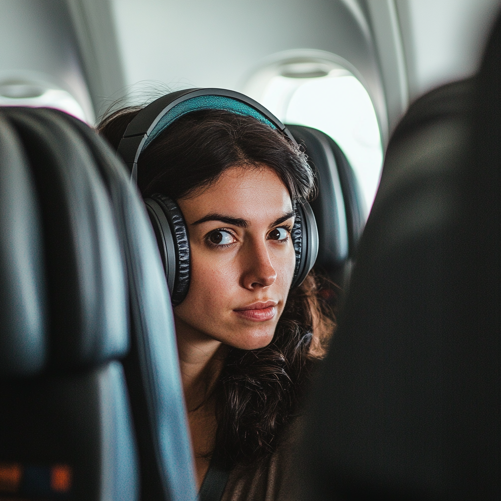 La mujer se vuelve de su asiento para hablar con los padres del niño. | Fuente: Midjourney