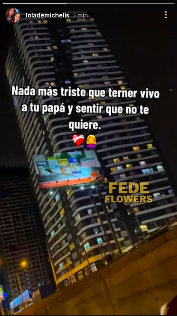 Publicación de Lola Demichelis en sus historias que posteriormente fue borrada | Fuente: Instagram Stories/lolademichelis