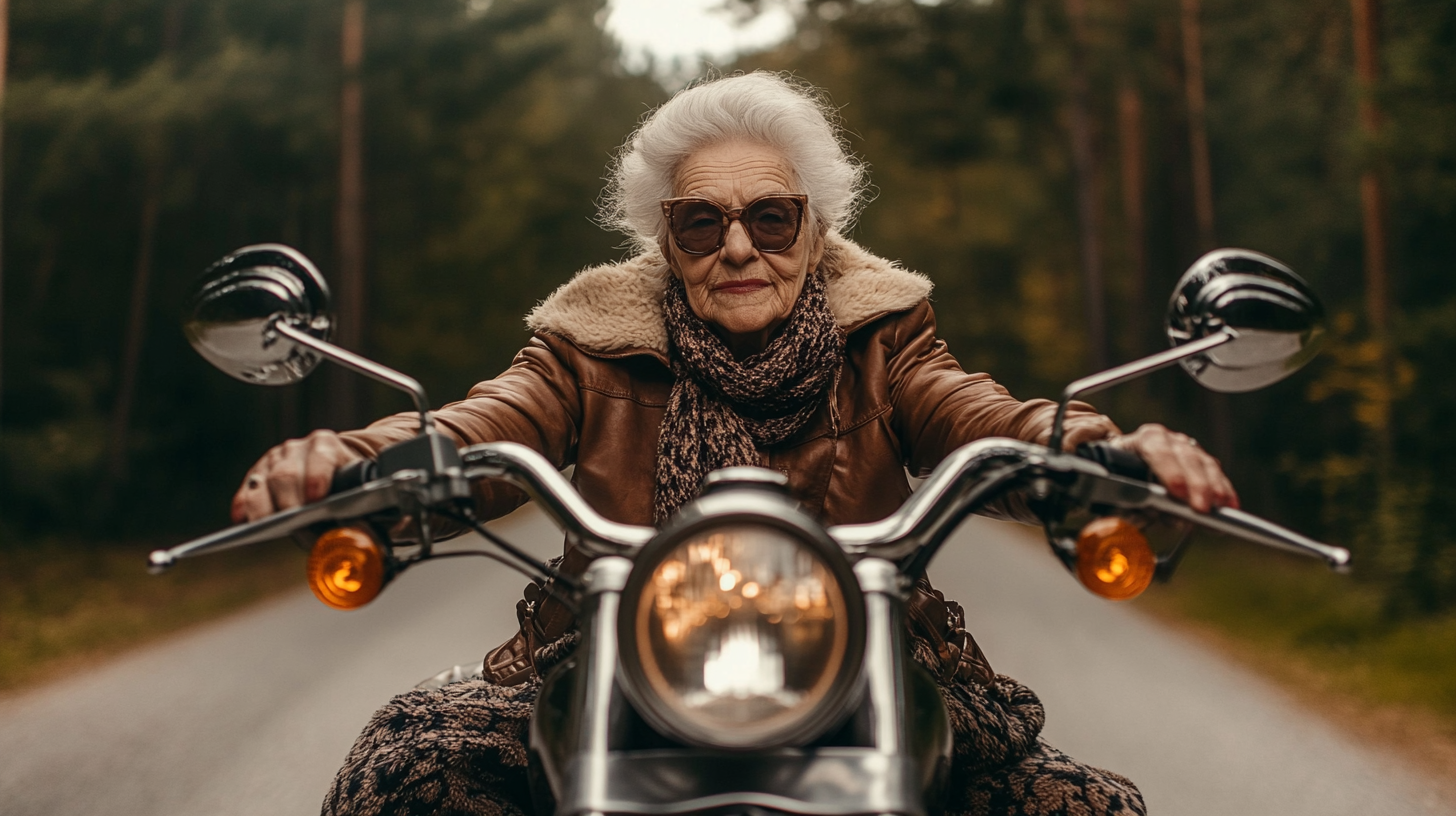 Una anciana en moto | Fuente: Midjourney