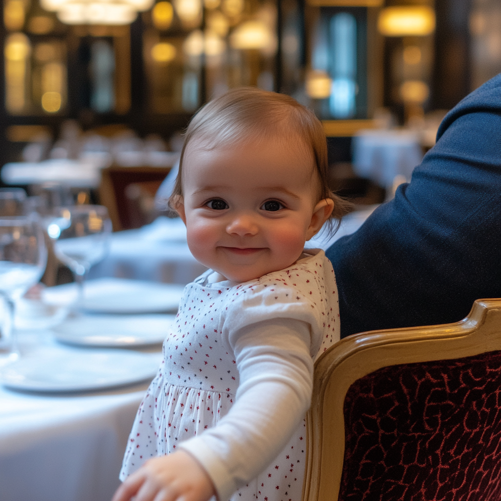 Niño sonriendo sentado en un restaurante | Fuente: Midjourney