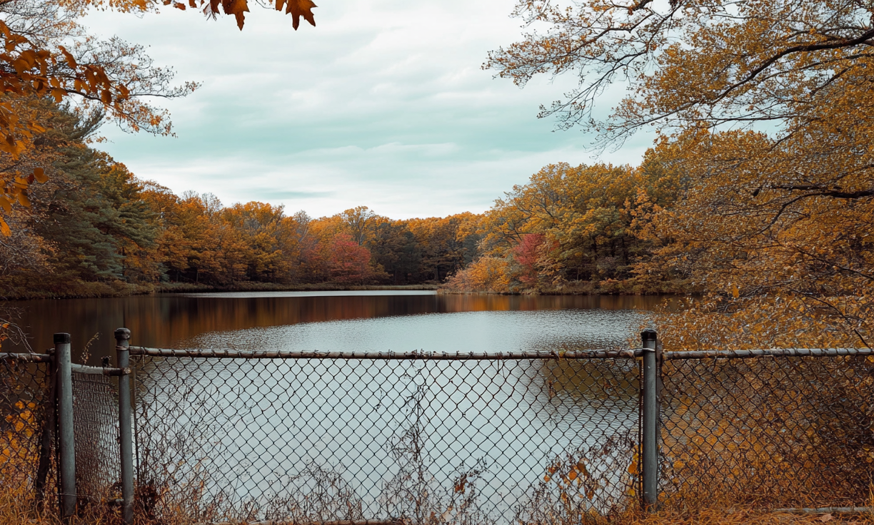 Una valla dividiendo un lago | Fuente: Midjourney